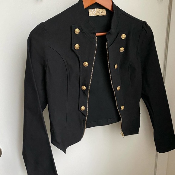 Military Crop Stretch Gold Zip Up Blazer Jacket S - Picture 8 of 9